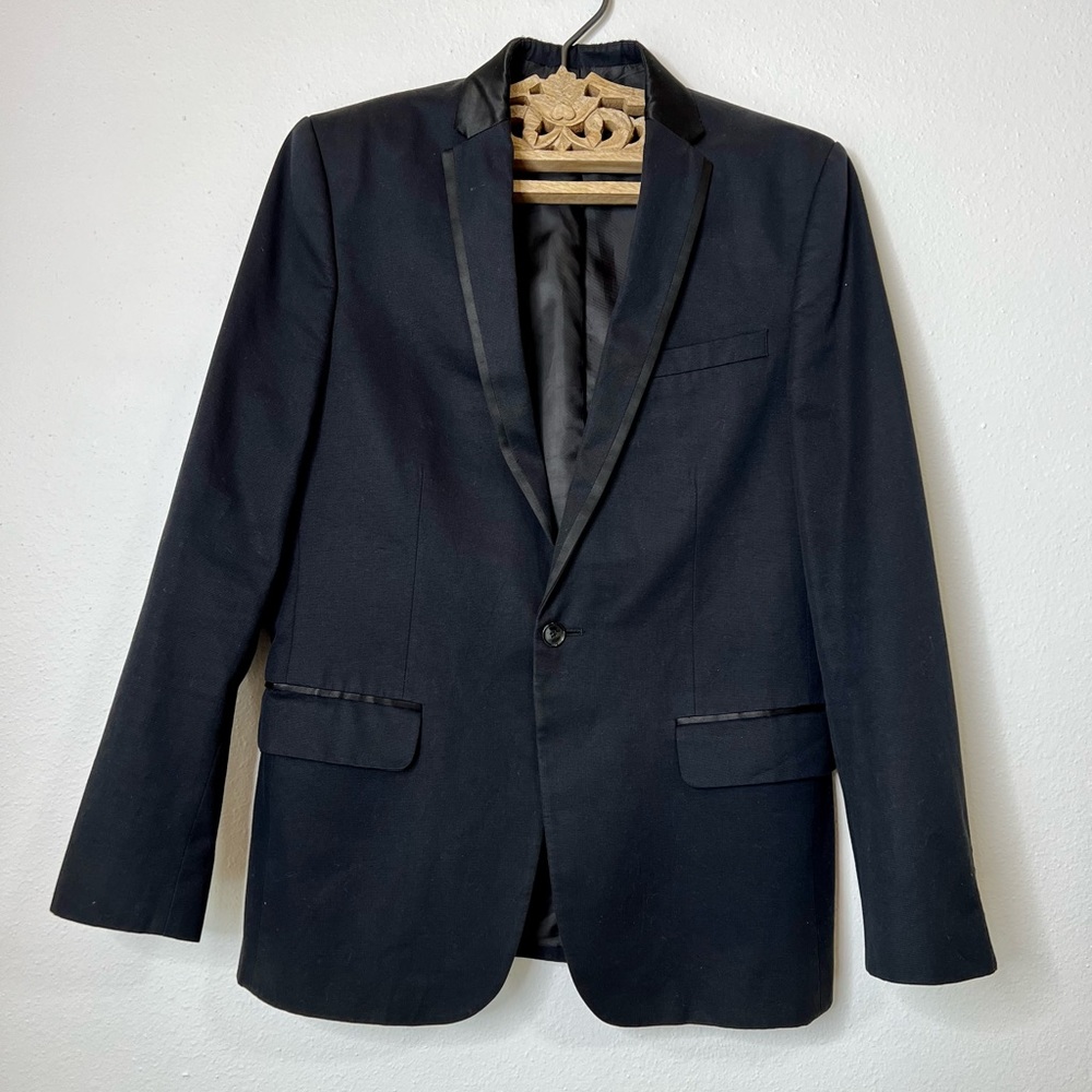 Calvin Klein Tuxedo Blazer Black Satin trim Lapel Medium